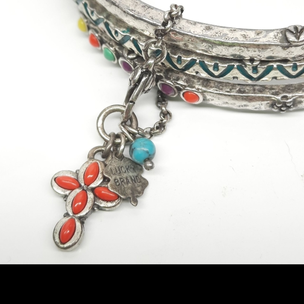 Lucky Brand Silver and Red Scrollwork Bracelet